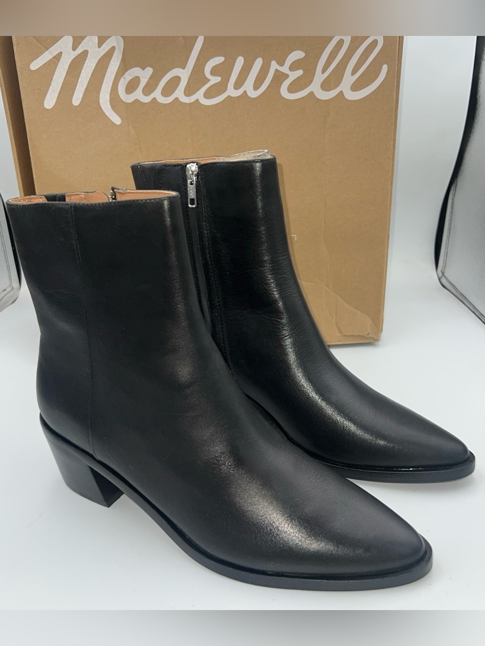 Madewell Darcy Ankle Boot Black Leather Pointed Toe Zip Closure Women SZ 10 NWB